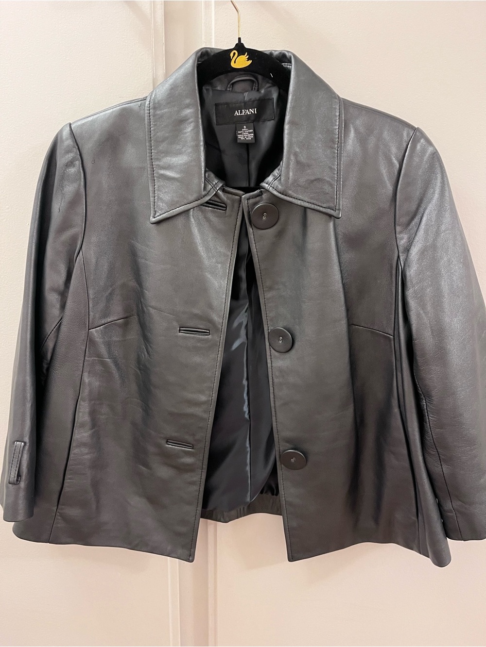 Alfani Charcoal Grey Leather Button-Front Women's Jacket - Size S